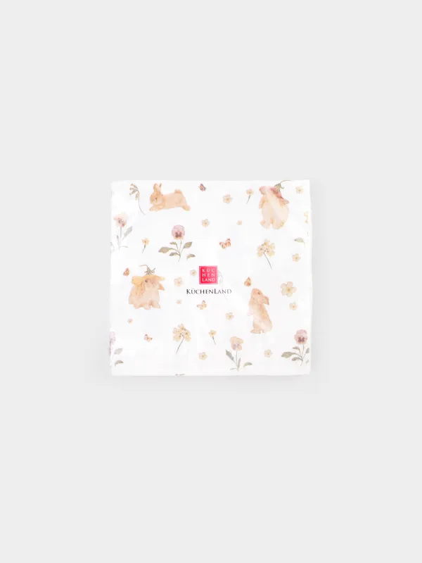 Салфетки бумажные, 33х33 см, 20 шт, квадратные, белые, Кролики и цветы, Easter, image-4