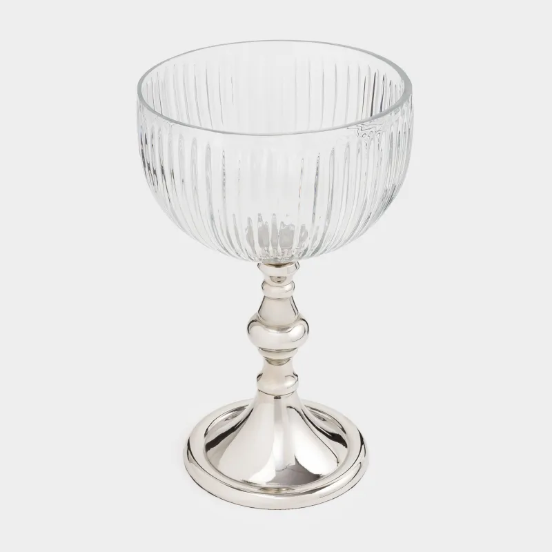 Блюдо на ножке, 14х20 см, стекло Р/металл, серебристое, Fantastic rib, image-1