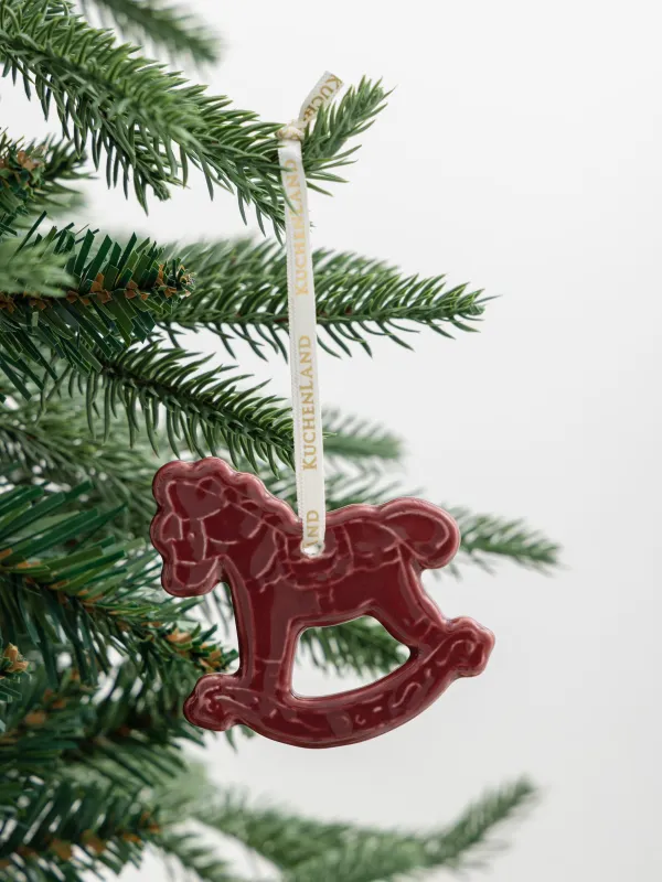 Игрушка елочная, 7 см, фарфор P, бордовая, Лошадка-качалка, Figure christmas, image-3