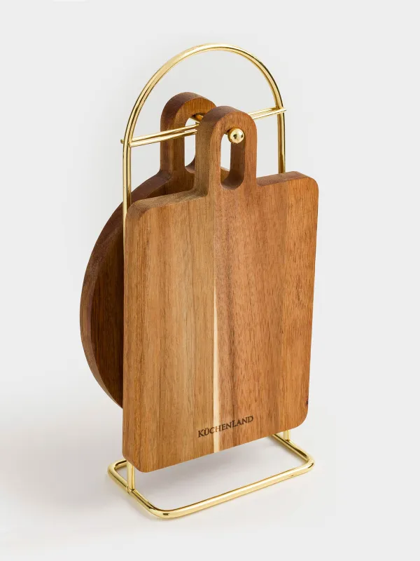 Набор досок разделочных, 2 шт, на подставке, дерево/сталь, прямоугольная/круглая, Noble tree , image-0