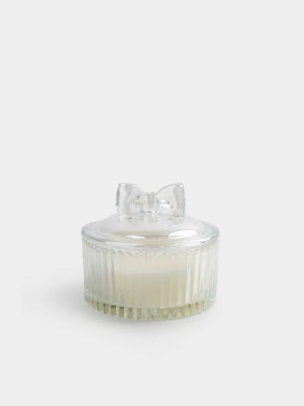 Свеча ароматическая, 11х5 см, в подсвечнике, с крышкой, перламутр, стекло, Raw Space, Бантик, Elegant, image-0