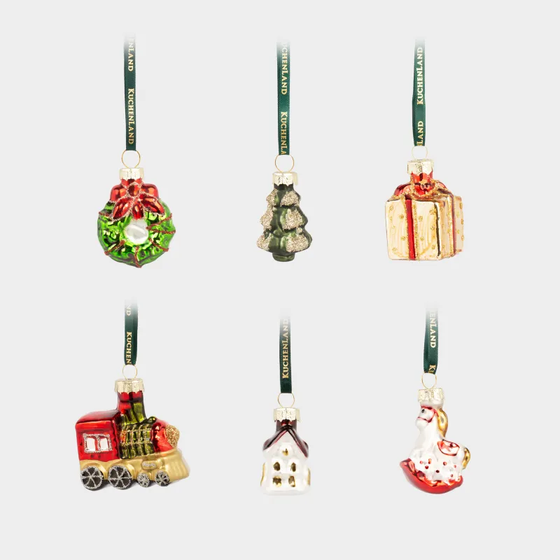 Набор елочных игрушек, 4 см, 6 шт, стекло, с блестками, Новогодние атрибуты, Figure christmas