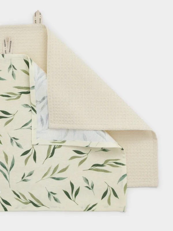 Полотенце кухонное, 40х60 см, 2 шт, хлопок, молочное, Зеленые ветви, Meadow, image-4