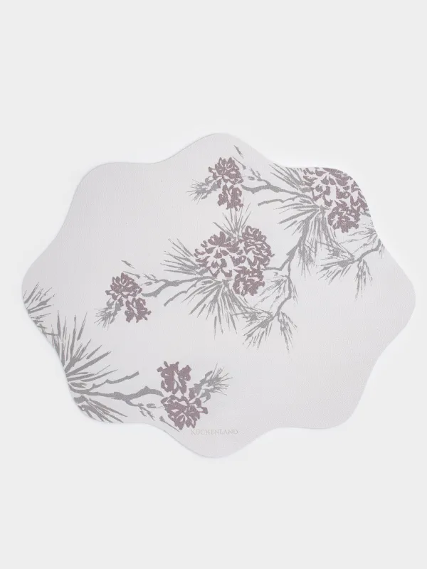 Салфетка под приборы, 37х45 см, ПВХ, фигурная, белая, Шишки на ветках, Rock print, image-0