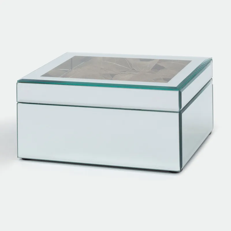 Шкатулка для украшений, 20х14 см, стекло, зеркальная, Золотистые листья, Glossy