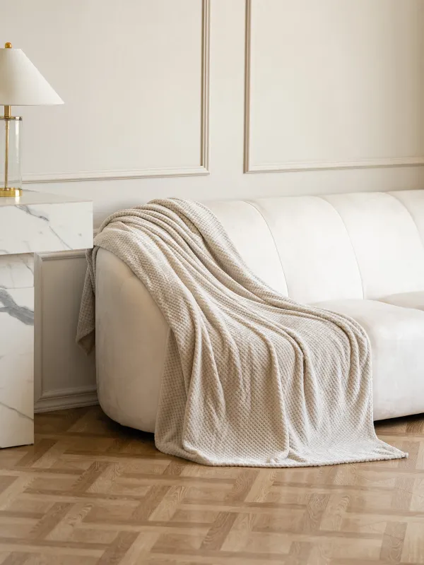 Плед, 140х190 см, фланель, бежевый, Решетка, Flannel, image-0