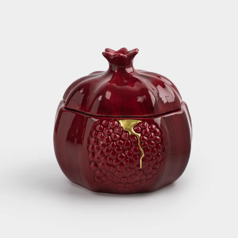 Емкость для хранения, 16х14 см, 950 мл, керамика, бордово-золотистая, Гранат, Pomegranate
