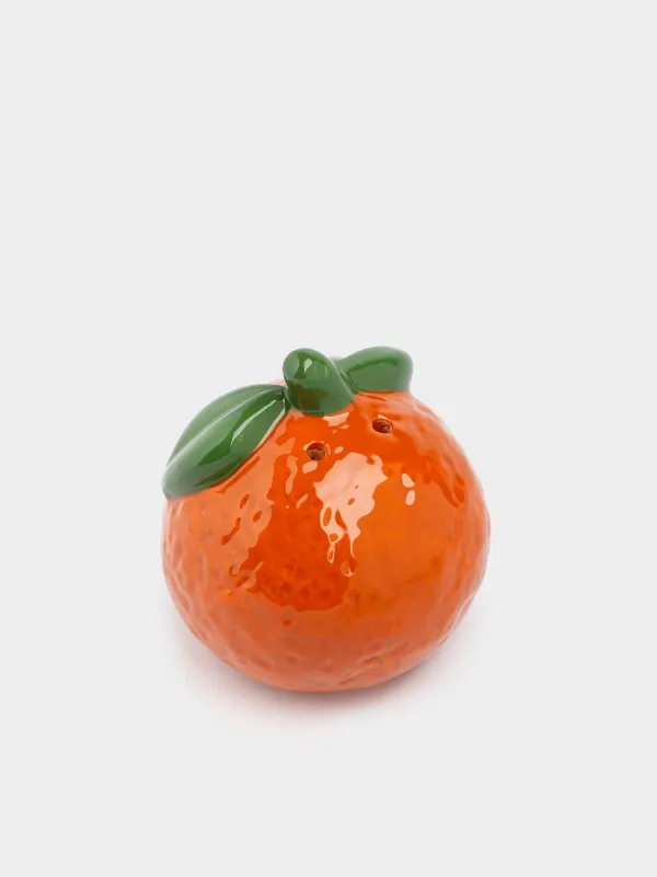 Емкость для соли или перца, 7 см, керамика D, оранжевая, Мандарин с листьями, Fruits, image-1