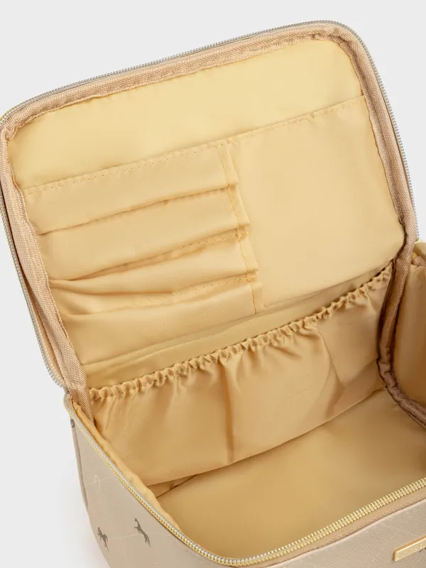 Косметичка, 25х13 см, с ручкой, полиуретан, бежевая, Лошади, Beauty horse, image-5