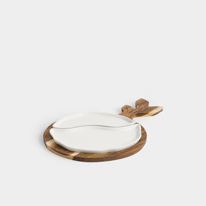 Набор для закусок, 2 пр, разборный, на подставке, фарфор P/дерево, белый, Ветвь, Noble tree, image-1