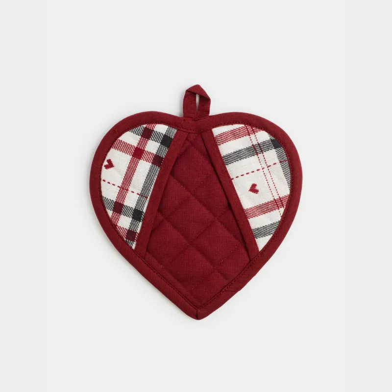 Прихватка, 20х20 см, хлопок, молочная, Сердце в клетку, Hazel heart