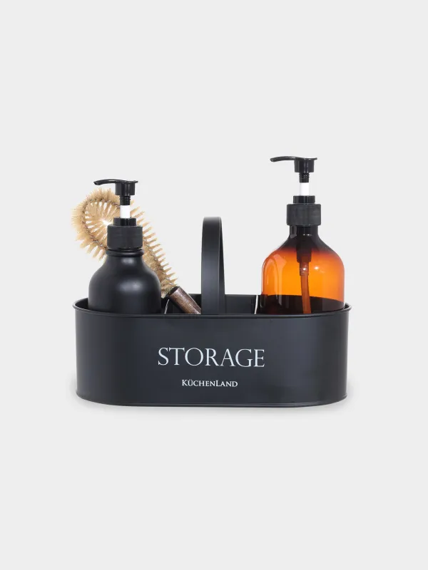Органайзер для моющих средств, 24х13 см, 3 отд, переносной, металл, черный, Compact black, image-3