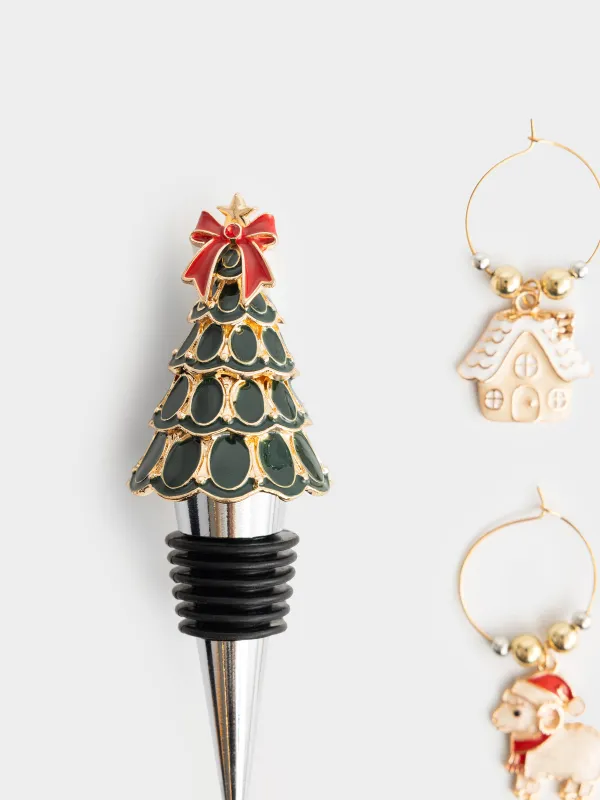 Пробка для винной бутылки с подвесками, 5 предметов, Елка с бантом, Christmas time, image-1