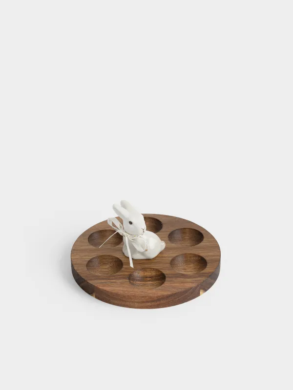 Блюдо пасхальное, 15х6 см, 6 отд, дерево/фарфор P, Кролики, Noble tree, image-0