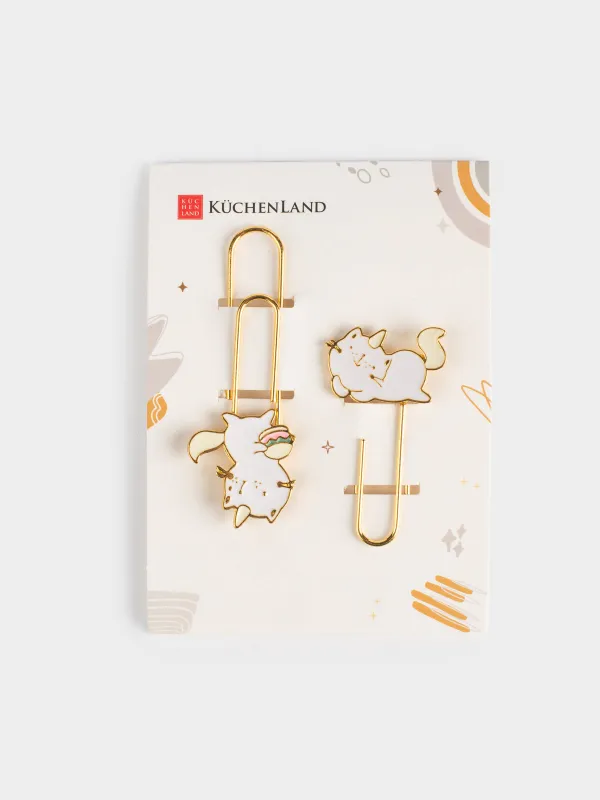 Скрепка канцелярская, 6 см, 2 шт, металл, розовая/голубая, Кот-единорог, Cat-unicorn, image-3