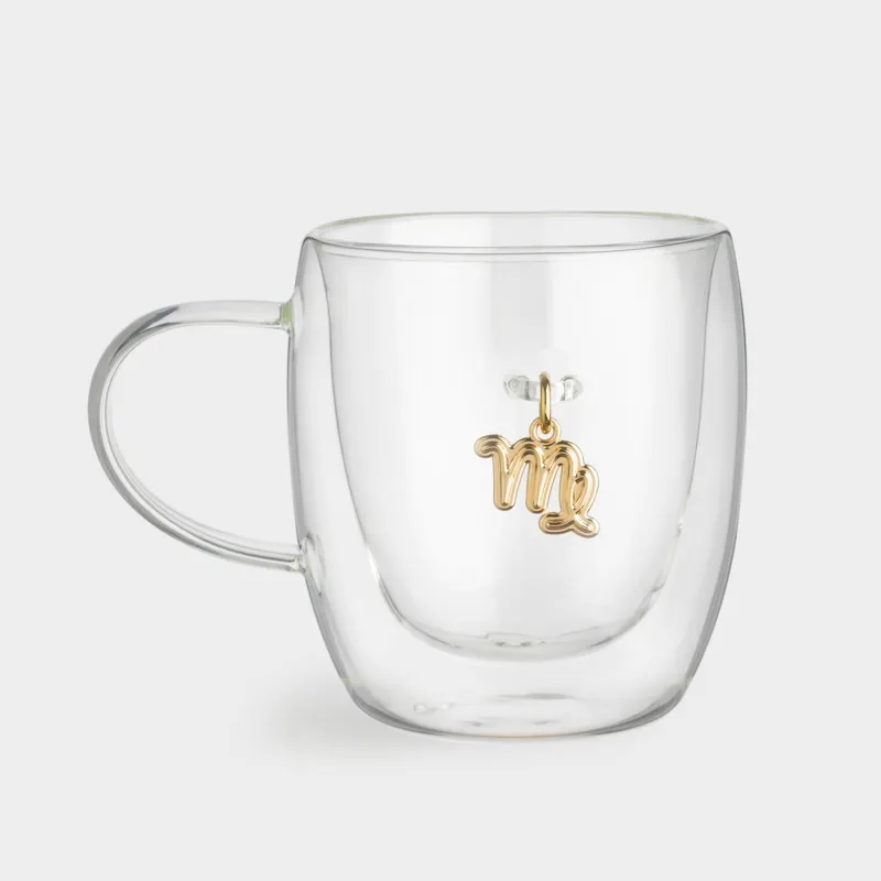 Кружка, 280 мл, стекло Б/металл, с золотистой подвеской, Дева, Air figure zodiac