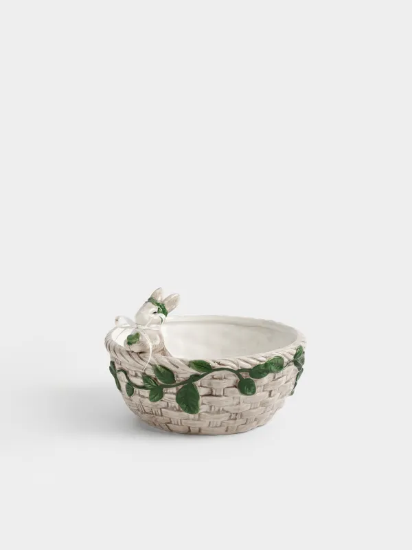 Конфетница, 20х14 см, керамика D, молочно-коричневая, Кролик с венком, Easter lace, image-0