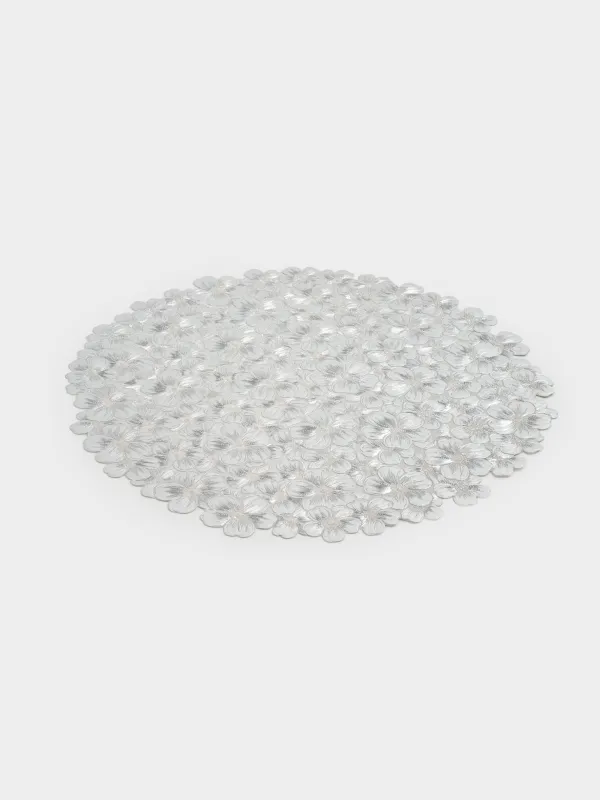 Салфетка под приборы, 38 см, ПВХ, круглая, серебристая, Цветы, Azhur Grid, image-1