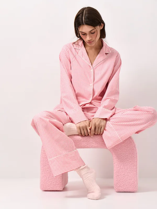 Рубашка женская, домашняя, с длинным рукавом, хлопок/вискоза, розовая, Полоска, Lonisa, image-6
