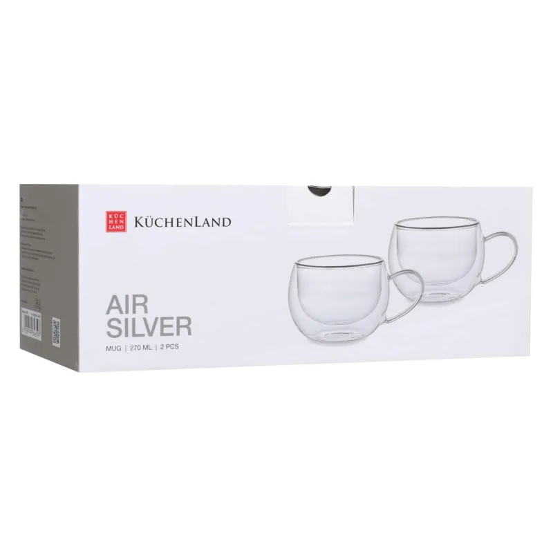 Кружка, 270 мл, 2 шт, стекло Б, с серебристым кантом, Air-Silver, image-2