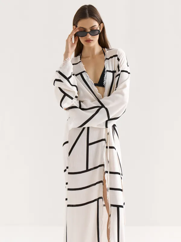 Халат черно-белый, Линии, Nataly, image-4