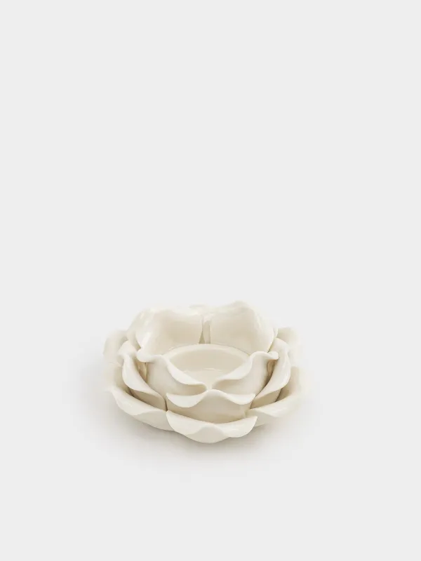 Подсвечник, 9x4 см, для чайной свечи, фарфор P, молочный, Роза, Rose, image-0