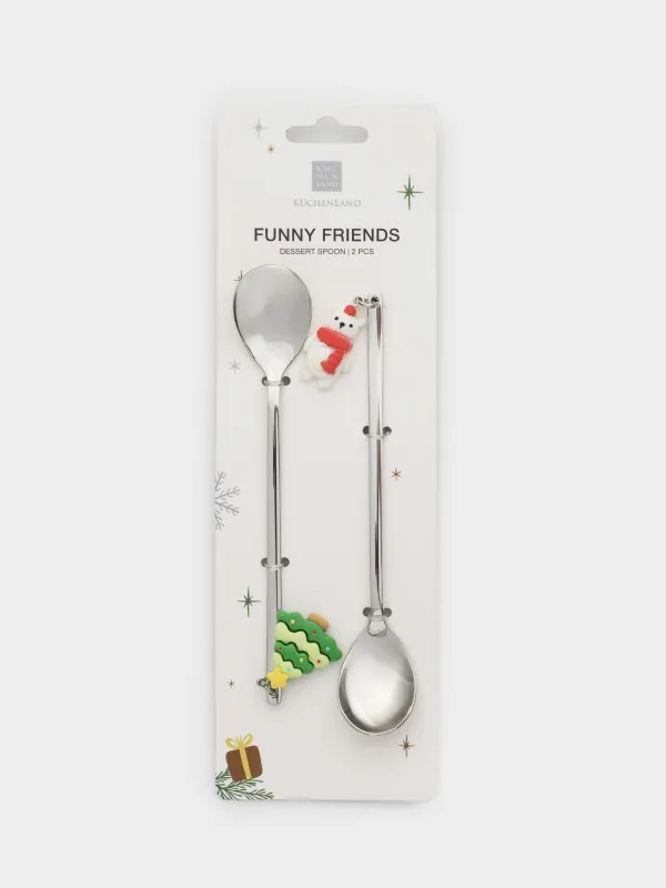 Ложка десертная, 14 см, 2 шт, сталь/пластик, Медвежонок/Елка, Funny friends, image-4