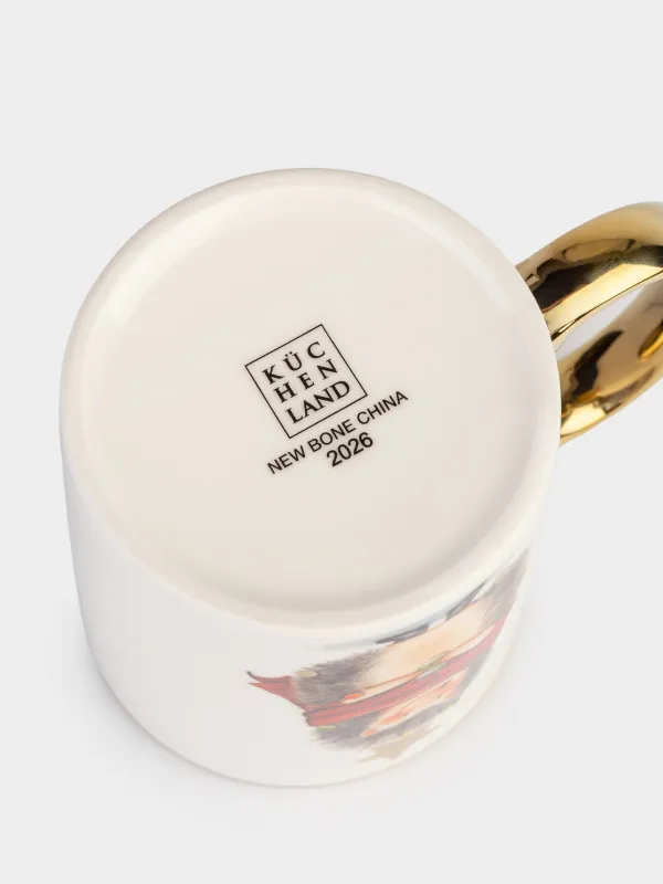 Кружка, 350 мл, фарфор N, бело-золотистая, Ежик со звездой, Hedgehog christmas, image-3