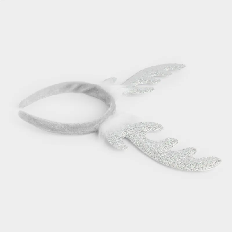 Ободок карнавальный, 16х20 см, детский, полиэстер/металл, серебристый, Рожки, Sparkly deer, image-1