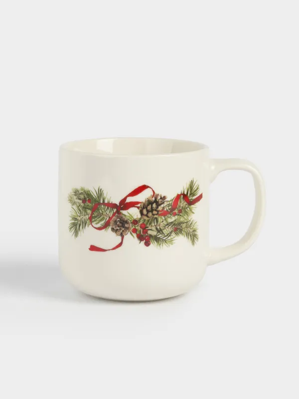 Кружка, 400 мл, фарфор N, белая, Шишки и рябина, Rowan delice, image-0