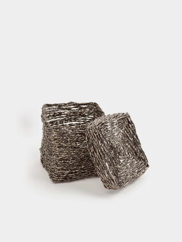 Шкатулка, 10х10 см, бисер, темно-серая, Shiny beads, image-3
