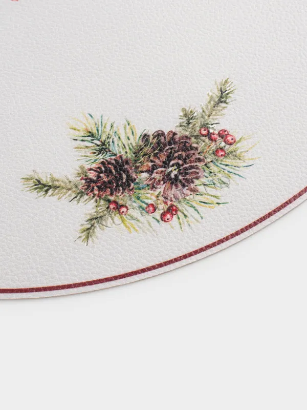 Салфетка под приборы, 38 см, ПВХ, круглая, белая, Лошадка и еловые ветви, Rock print, image-2