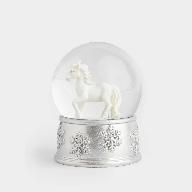 Снежный шар, 8 см, с подсветкой, стекло/полирезин, серебристый, Белая лошадка, Silver style