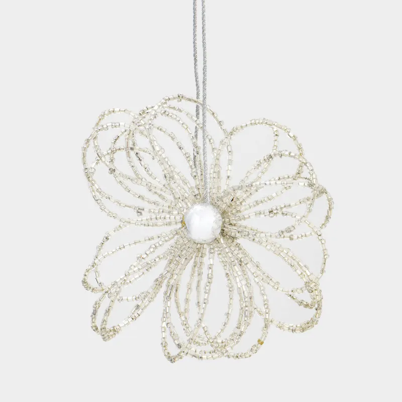 Игрушка елочная, 10 см, бисер/металл, серебристая, Цветок, Beads figure