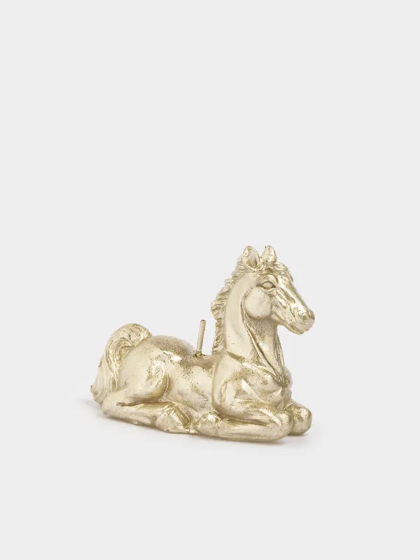 Свеча, 9x7 см, с блестками, шампань, Лошадь, Horse gold, image-2