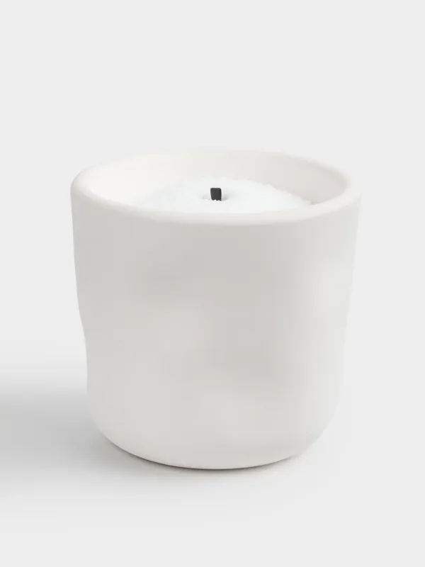 Свеча, 9 см, гипс, насыпная, в подсвечнике, бежевая, Мятый эффект, Crumple, image-0