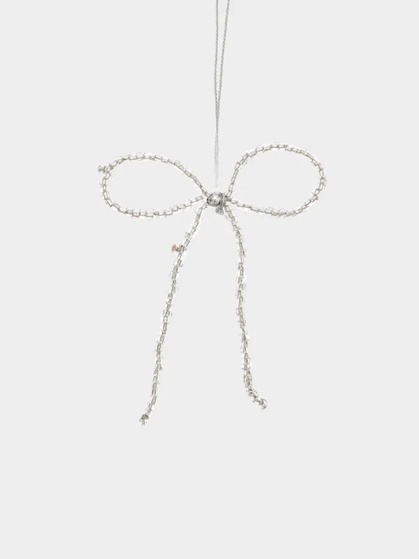 Игрушка елочная, 10 см, бисер/металл, серебристая, Бант, Beads figure, image-0