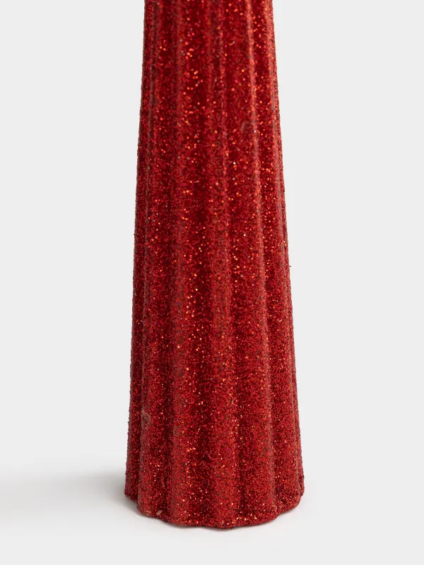 Свеча, 25 см, тонкая, с блестками, Ribbed candle, image-1