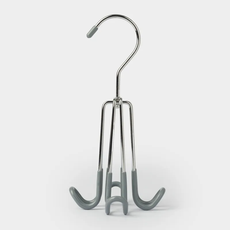 Вешалка для ремней, 18 см, 4 крюка, не вращающаяся, металл с покрытием, серая, Colorful house, image-0