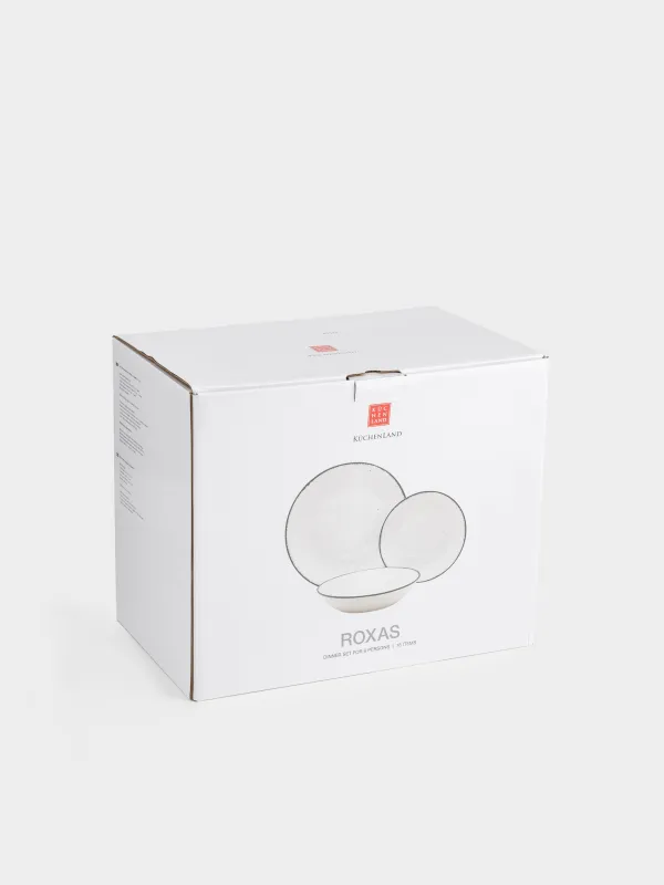 Сервиз обеденный, 6 перс, 18 пр, керамика R, бело-серый, в крапинку, Roxas, image-7