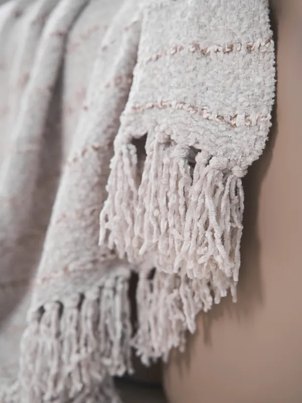 Плед, 130х170 см, с бахромой, шенилл, бежевый, Полосы, Chenill, image-5