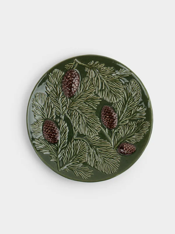 Блюдо, 26 см, керамика, зеленое, Шишки на еловых ветках, Forest whispers, image-0