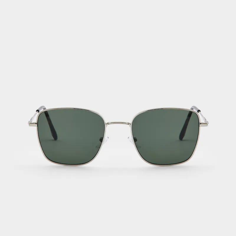 Очки солнцезащитные, металл/пластик, квадратные, серебристо-серые, Geometric