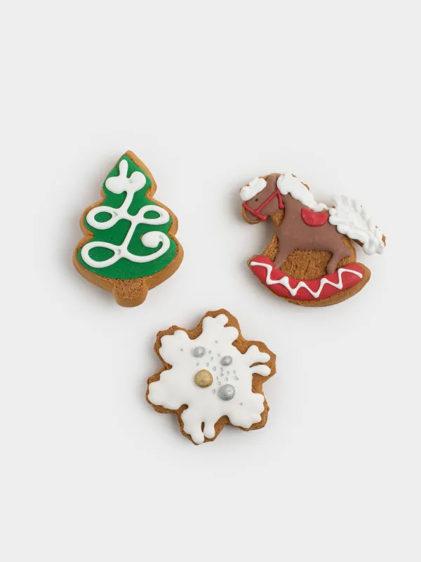 Пряник, 90 гр, глазированный, имбирный, в наборе, цветной, Елка/Лошадка/Снежинка, Prani, image-0