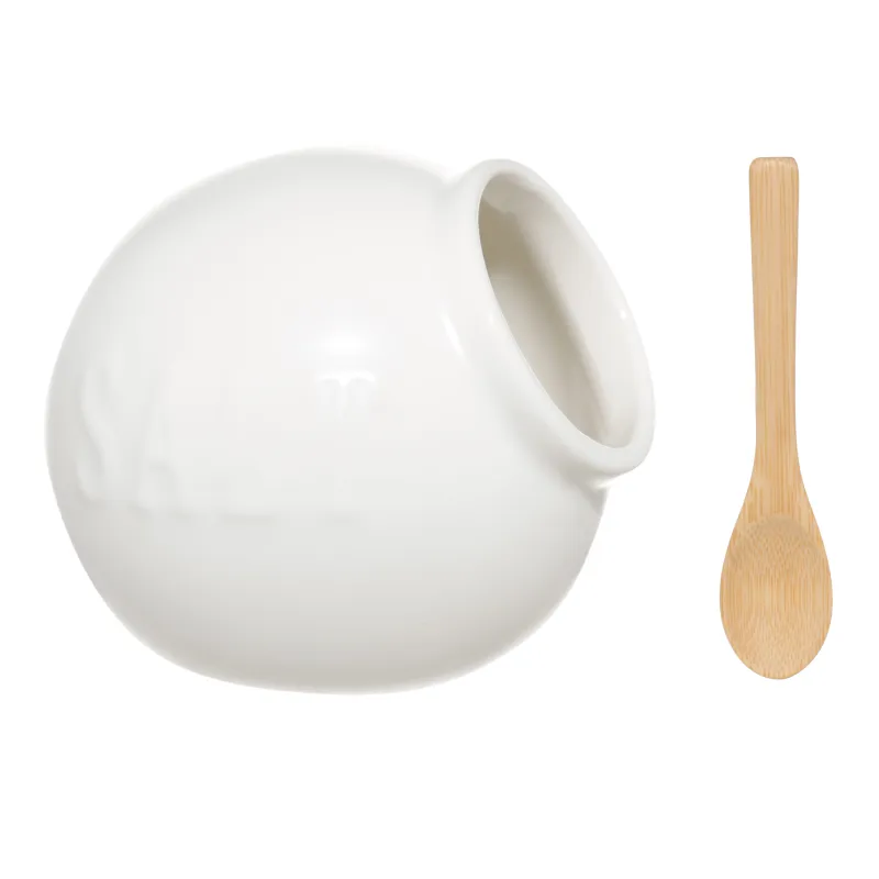 Емкость для соли, 11 см, с ложкой, фарфор P/дерево, белая, Grace, image-2