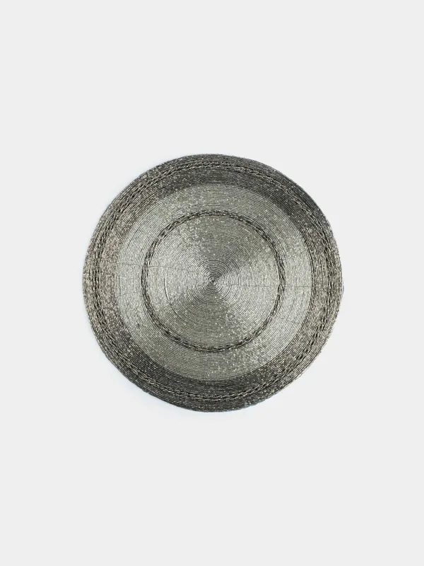 Салфетка под приборы, 36 см, бисер, круглая, темно-серая, Circle beads, image-0