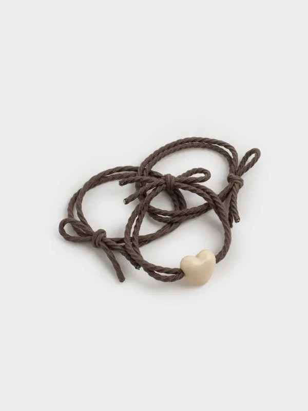 Резинка для волос, 5 см, 3 шт, полиэстер/пластик, коричневая, Сердце, Gracile, image-1