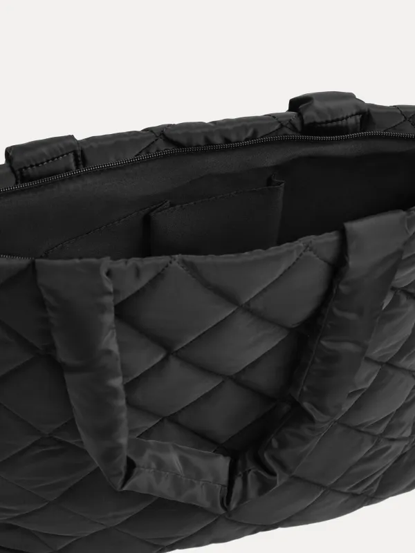 Сумка женская, 45х37 см, стеганая, полиэстер, черная, One stitch, image-1