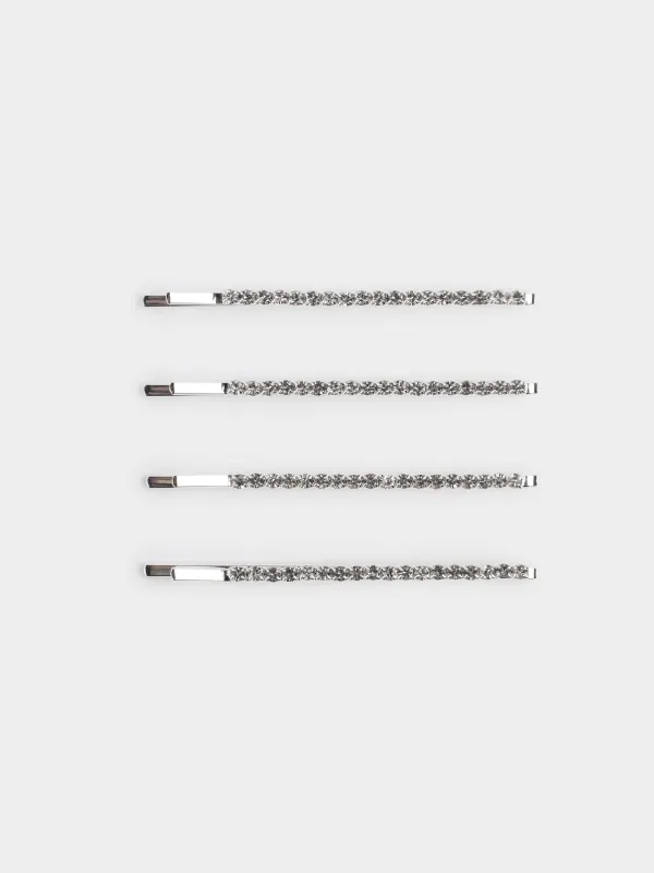 Заколка для волос, 6 см, 4 шт, стекло/металл, серебристая, Hair crystal, image-0