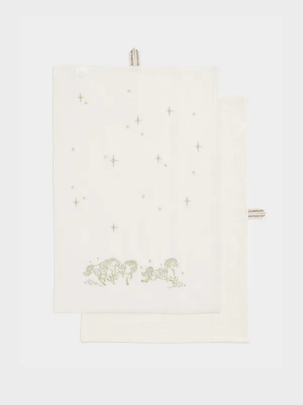 Полотенце кухонное, 40х60 см, 2 шт, хлопок, молочное/бежевое, Лошади и звезды, Stars horse, image-0